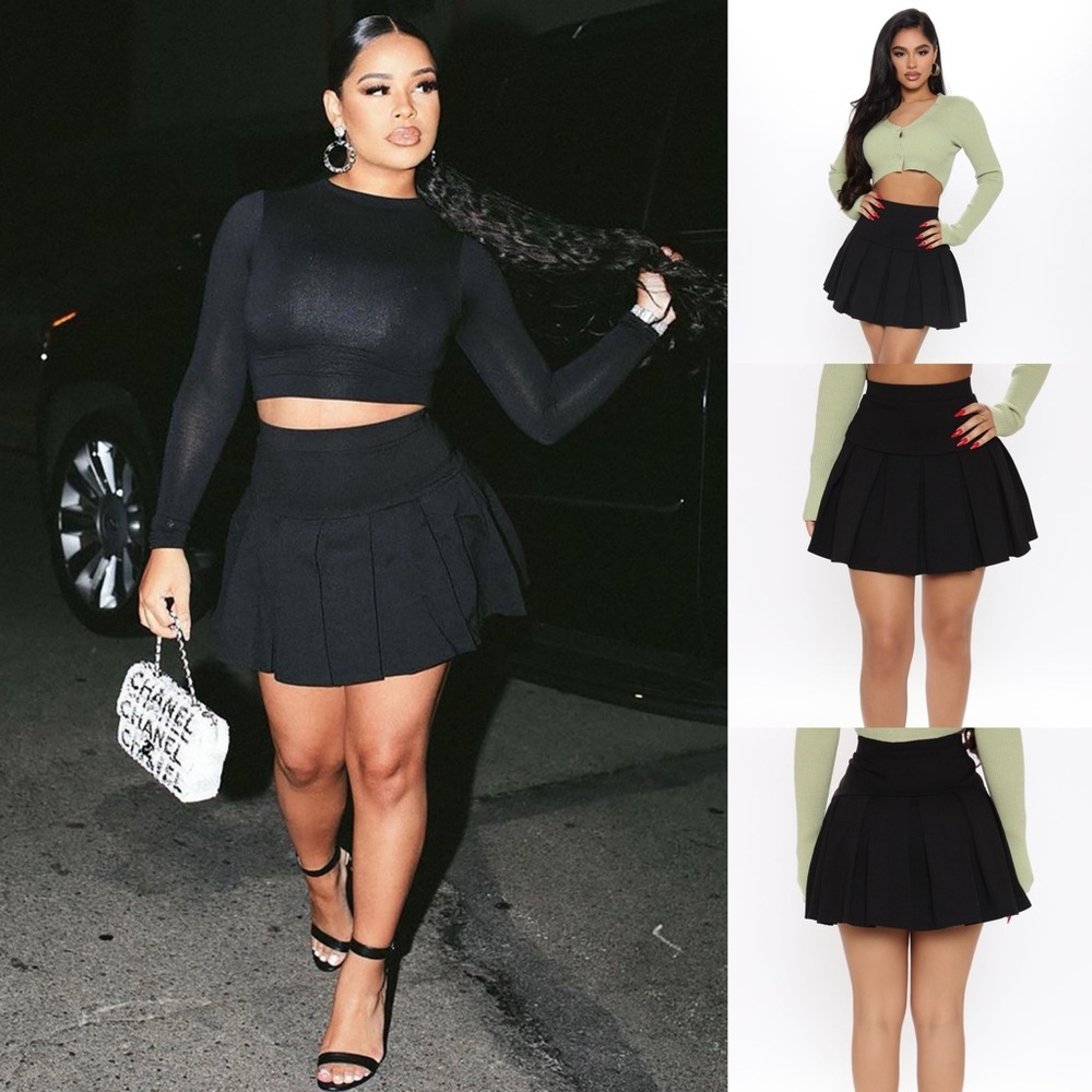 Fashion Nova Women's When Good Meets Bad Pleated Mini Skort Size XL Black